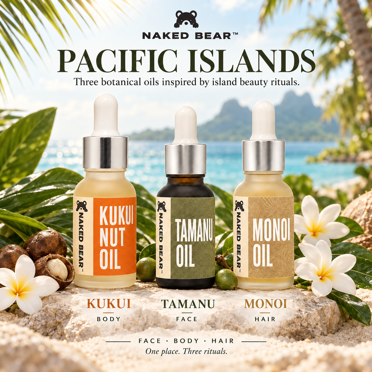 Naked Bear Pacific Islands Collection with Kukui, Tamanu and Monoi oils