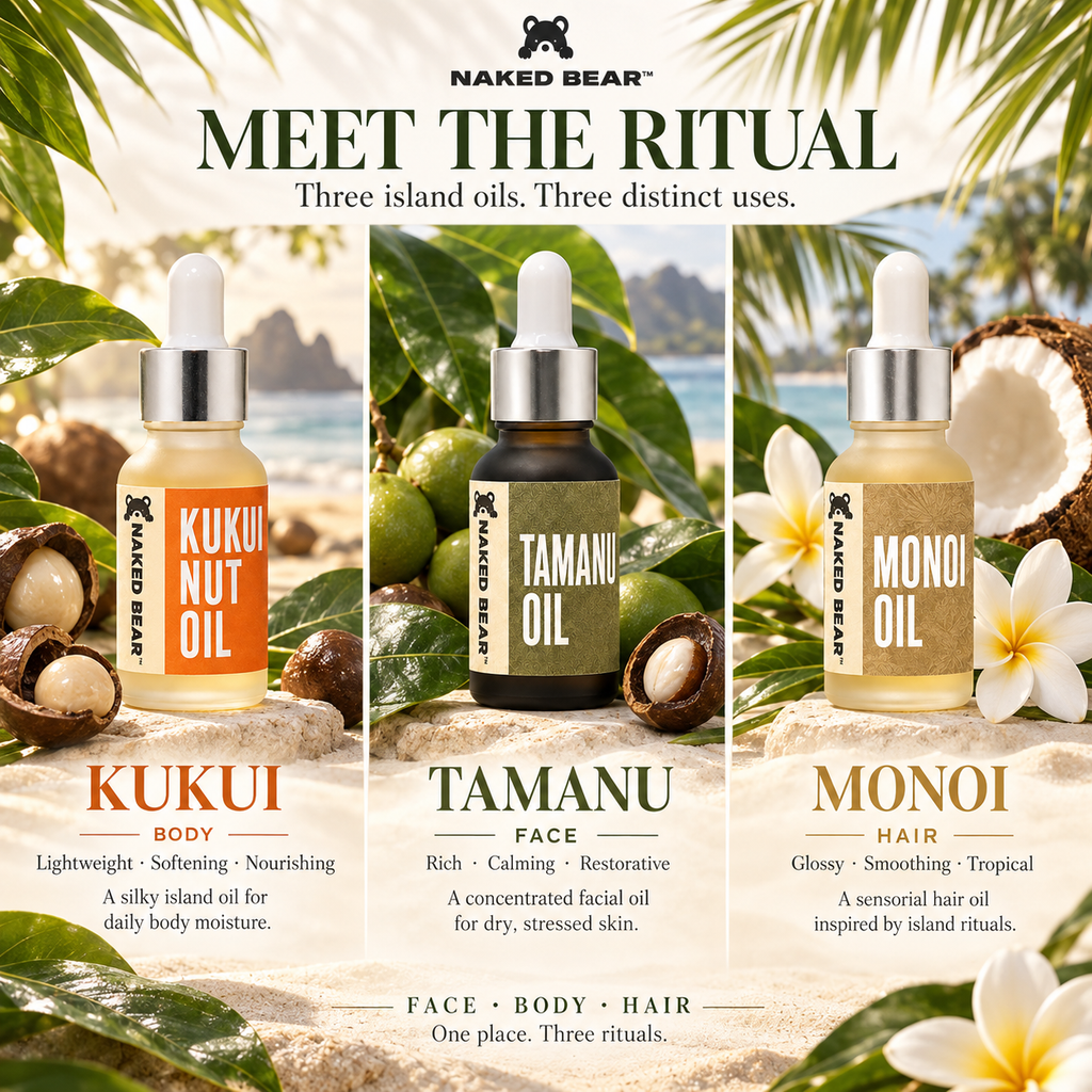 Naked Bear Pacific Islands Collection with Kukui, Tamanu and Monoi oils